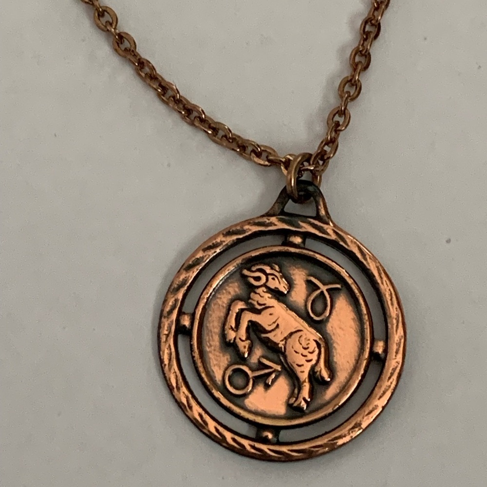 ARIES zodiac pendant-charm necklace (astrology) New vintage copper